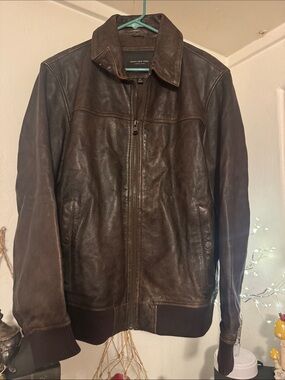 Marc New York Dark Brown Leather Bomber Jacket